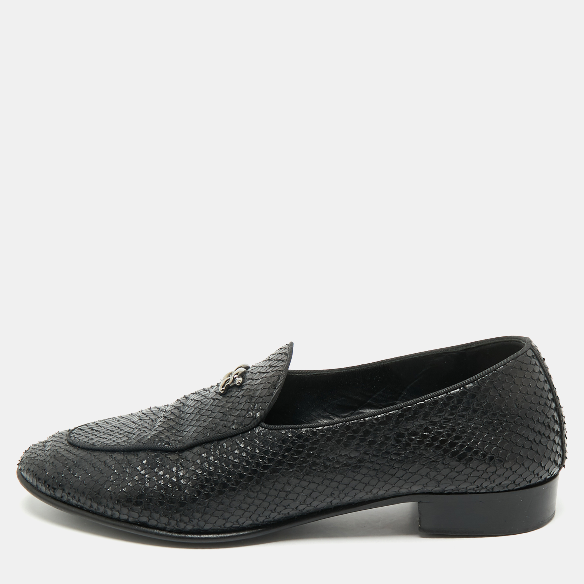 

Giuseppe Zanotti Black Snakeskin Embossed Leather Smoking Slippers Size