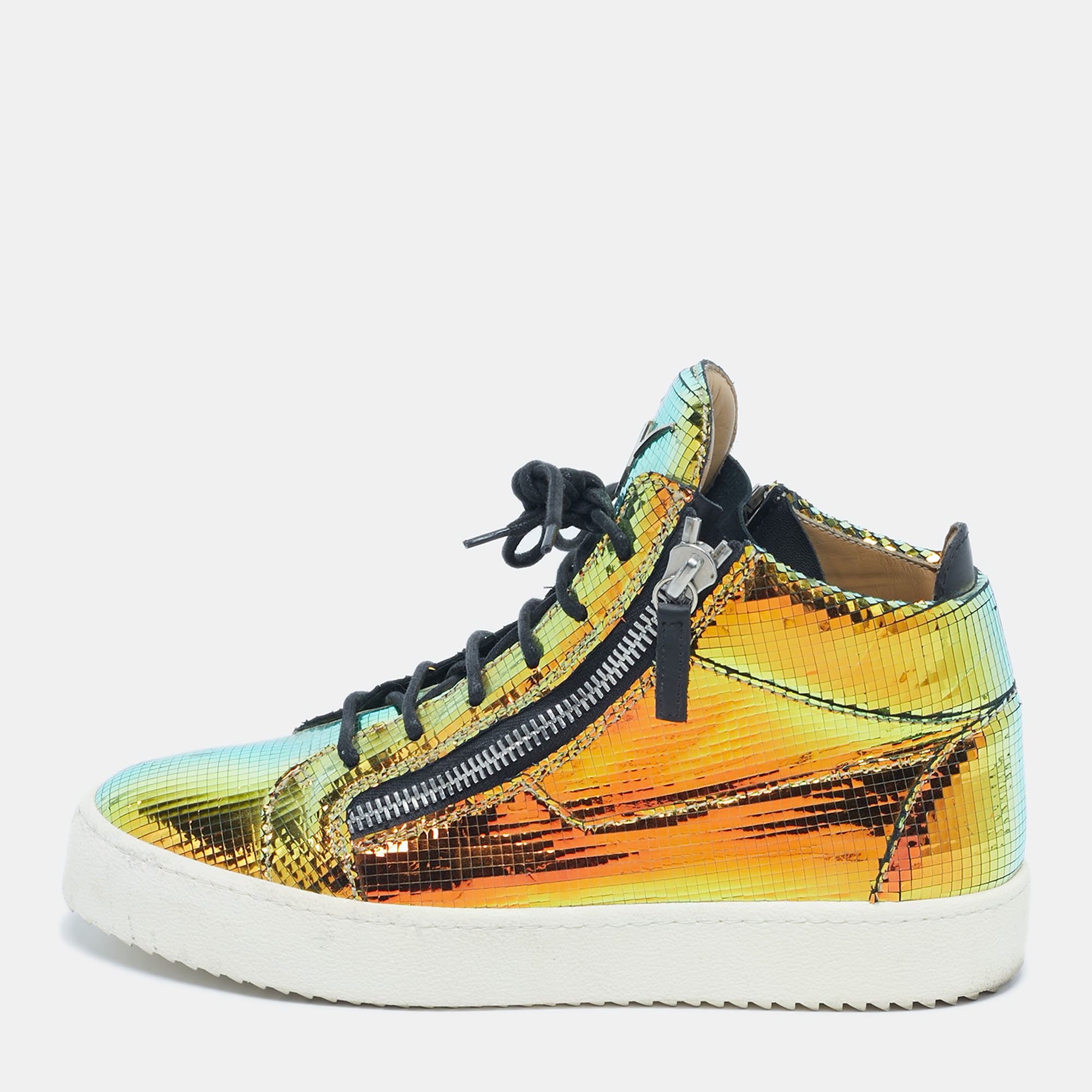 

Giuseppe Zanotti Metallic Multicolor Leather Kriss High Top Sneakers Size