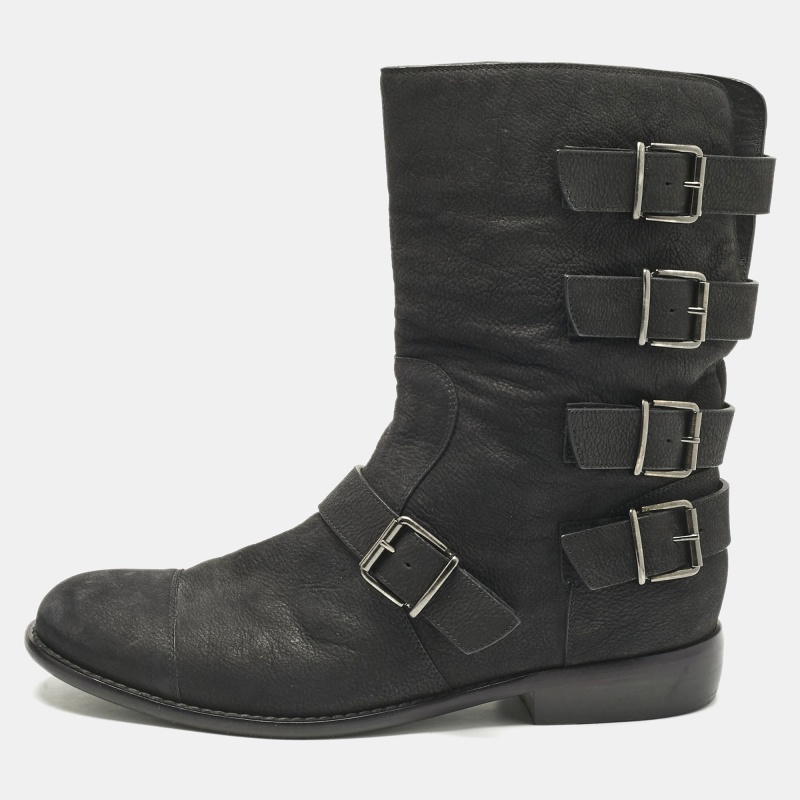 

Giuseppe Zanotti Black Nubuck Leather Buckle Details Ankle Length Boots Size