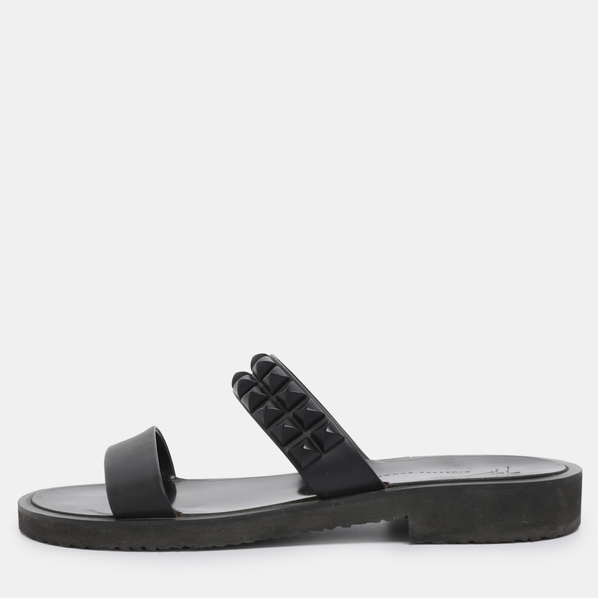 Giuseppe Zanotti Black Leather Studded Slide Sandals Size 43