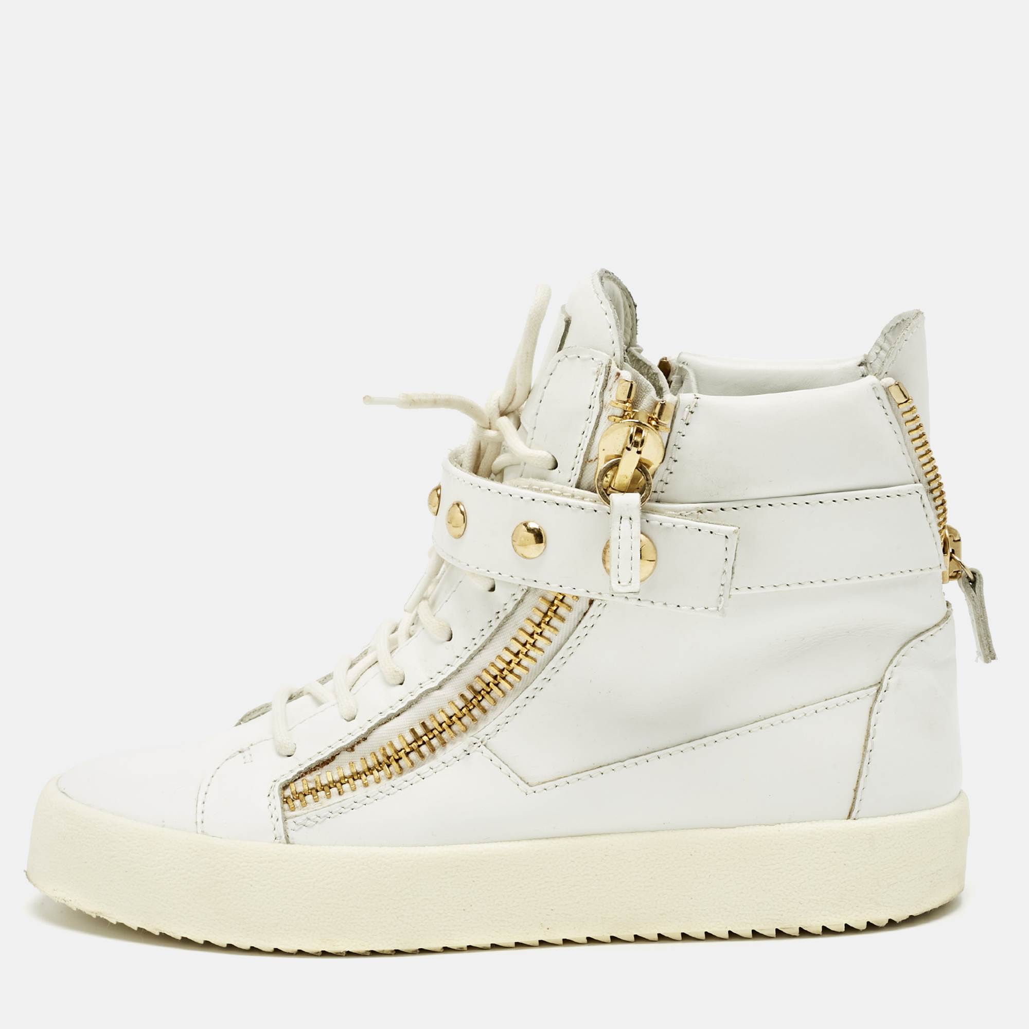 

Giuseppe Zanotti White Leather Coby High Top Sneakers Size