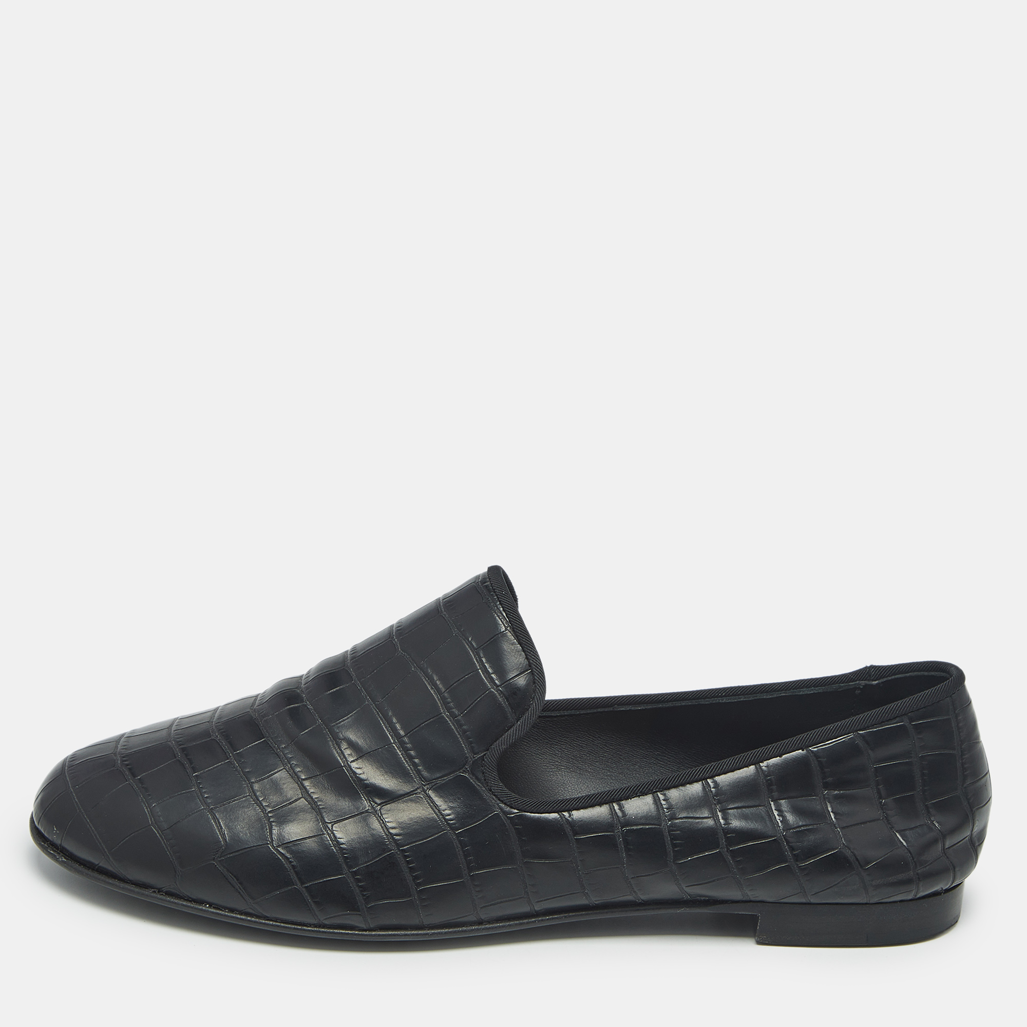 

Giuseppe Zanotti Black Croc Embossed Leather Seymour Smoking Slippers Size