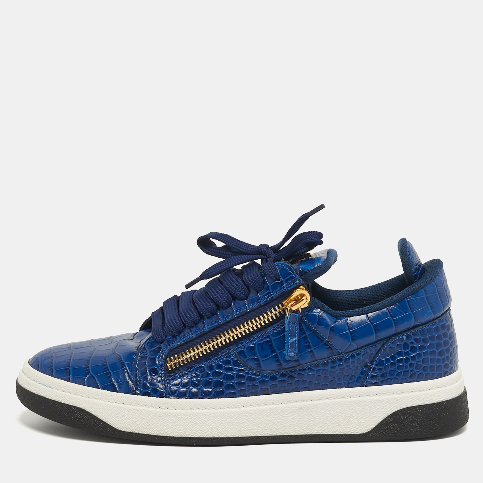 

Giuseppe Zanotti GZ Size  Blue Croc Embossed Leather Low Top Sneakers
