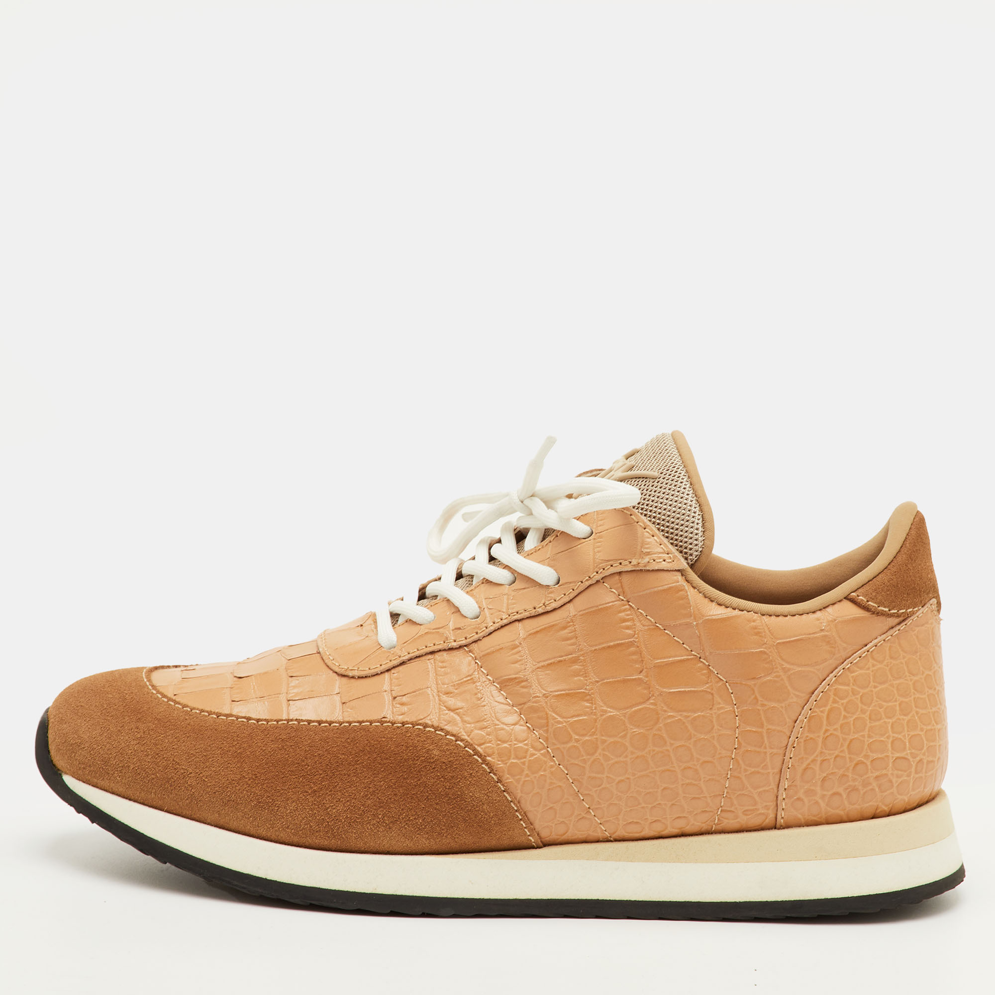 

Giuseppe Zanotti Jimi Size  Beige Croc Embossed Leather and Suede Low Top Sneakers