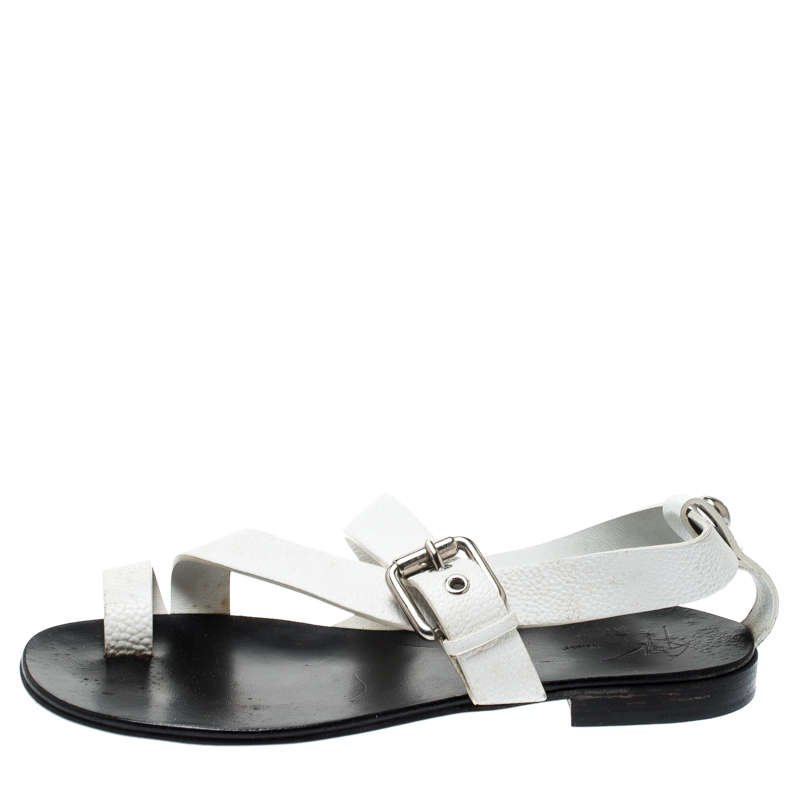 

Giuseppe Zanotti White Leather Toe Ring Cross Strap Sandals Size