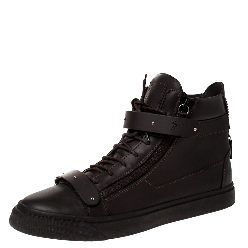 Pre Owned Giuseppe Zanotti Brown Leather London High Top Sneakers Size 45