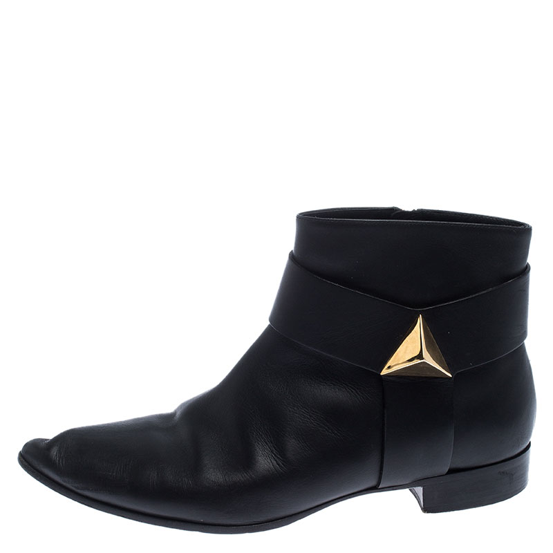 

Giuseppe Zanotti Black Leather Pyramid Stud Ankle Boots Size