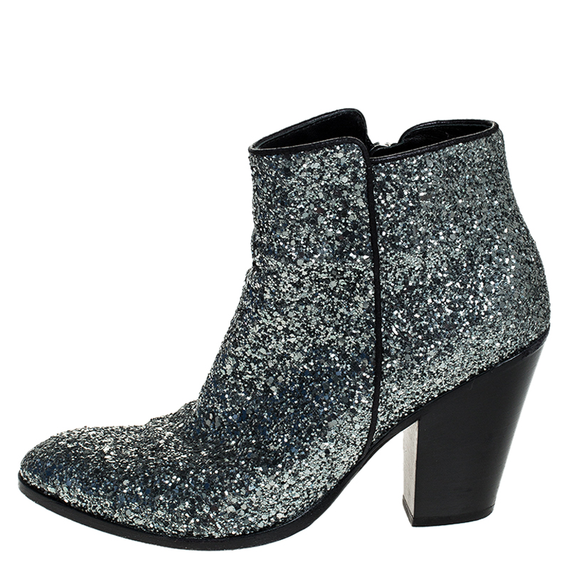 

Giuseppe Zanotti Silver Glitter Mid Heel Ankle Boots Size