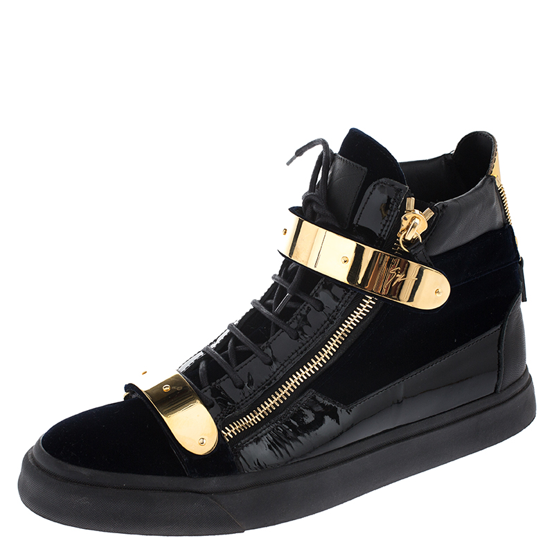 Giuseppe Zanotti Black Velvet and Leather Coby High Top Sneakers Size ...