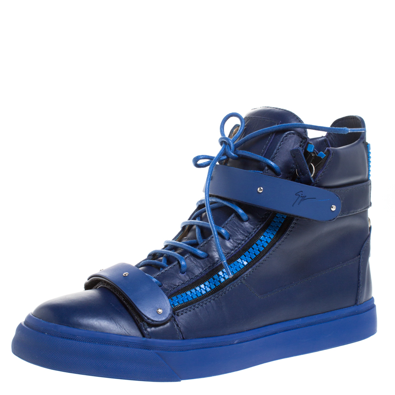 Pre-owned Giuseppe Zanotti Blue Leather Coby High Top Sneakers Size 44.5