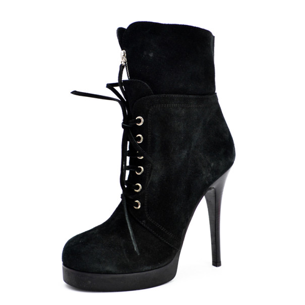Pre Owned Giuseppe Zanotti Black Suede Lace Up Ankle Boots