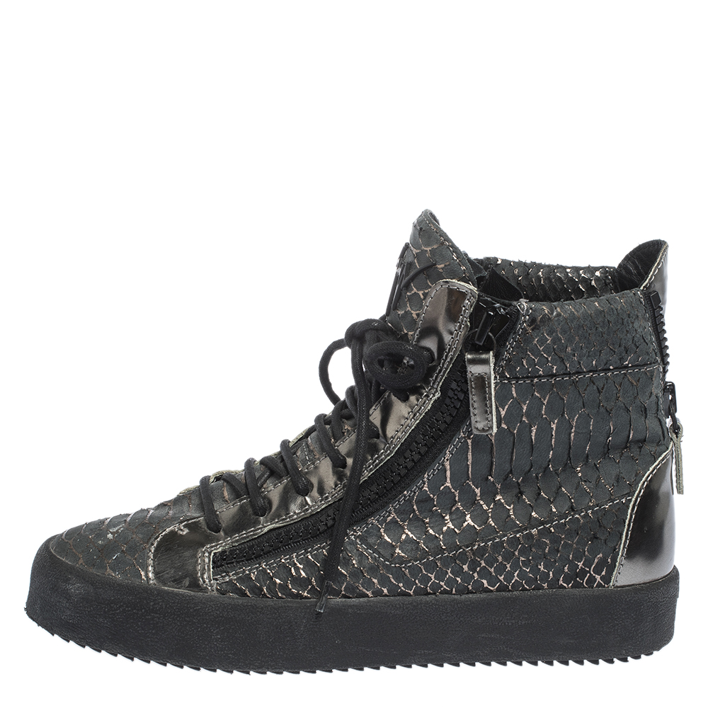

Giuseppe Zanotti Python Embossed Leather Double Zip High Top Sneakers Size, Black