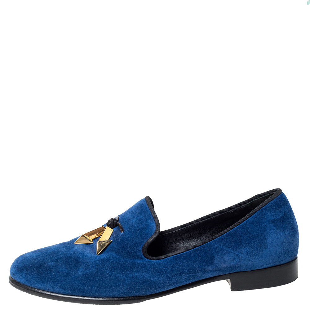 

Giuseppe Zanotti Blue Suede Slip On Loafers Size