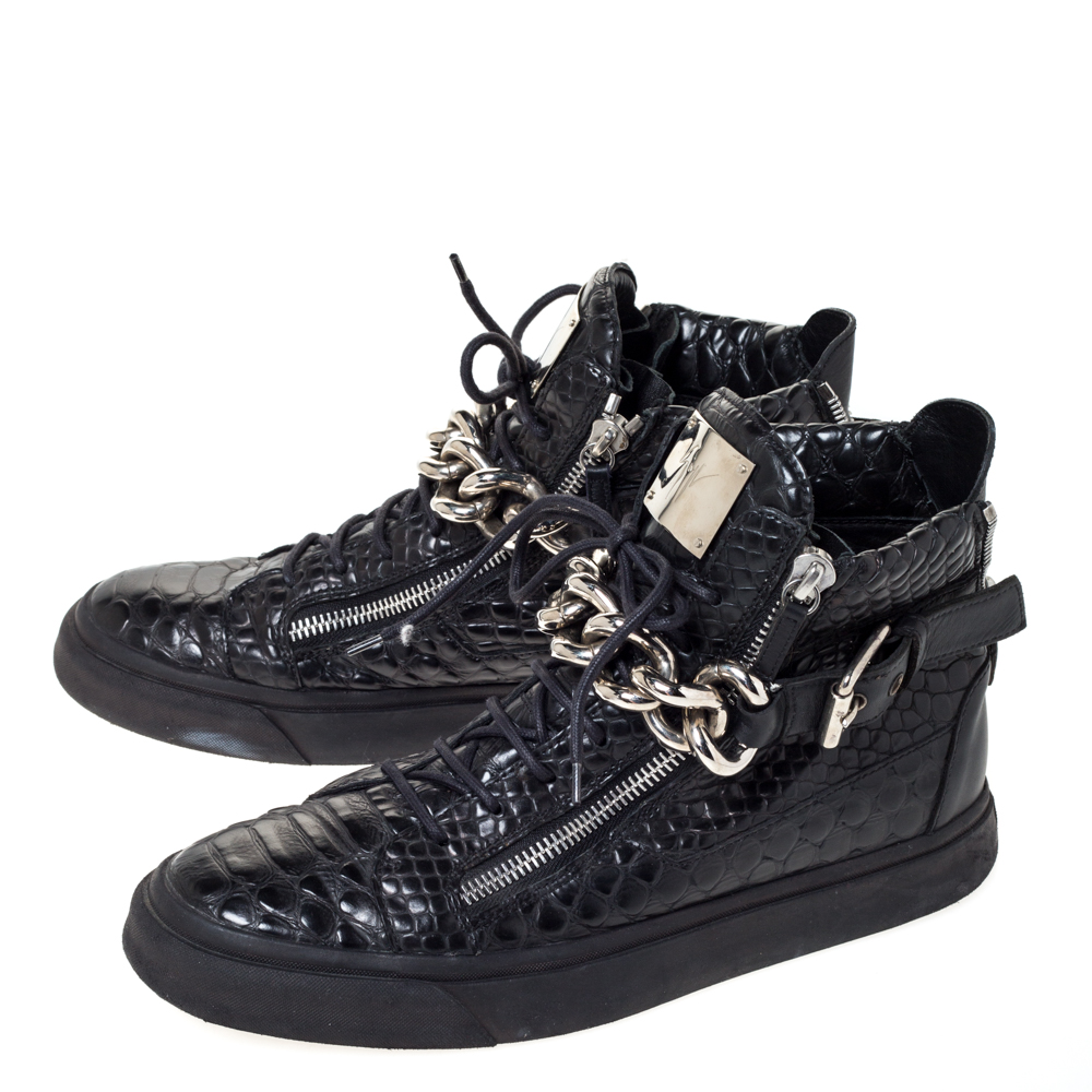Giuseppe Zanotti Black Croc Embossed Leather Chain Embellished London ...