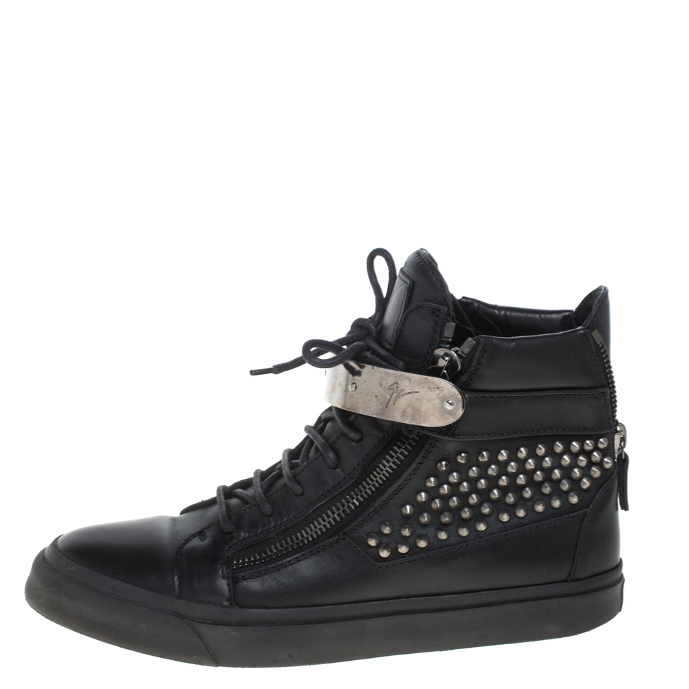 

Giuseppe Zanotti Black Leather Spike Embellished Sneakers Size