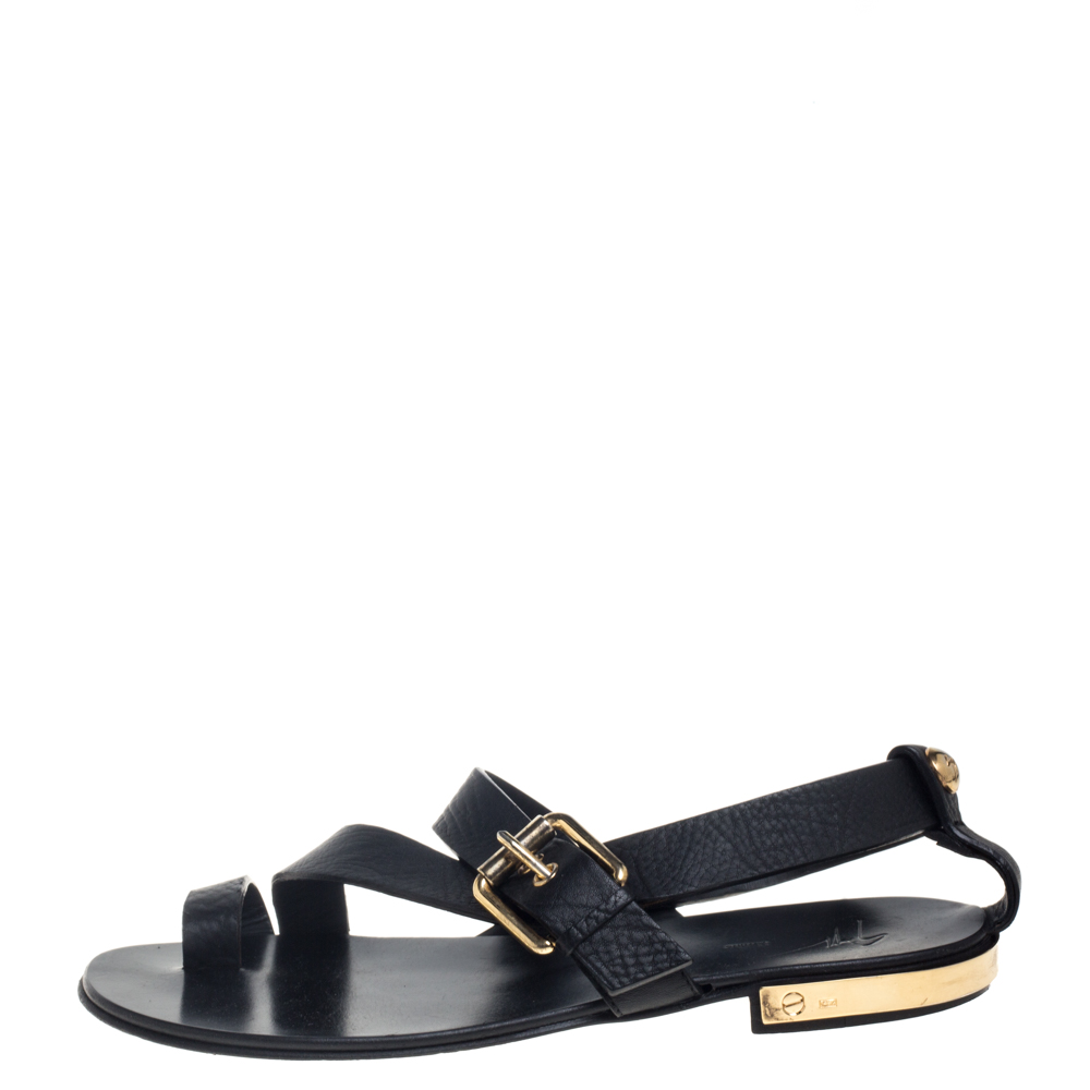 

Giuseppe Zanotti Black Leather Toe Ring Cross Strap Sandals Size