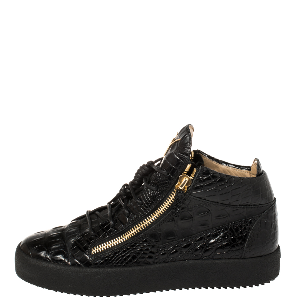 

Giuseppe Zanotti Black Croc Embossed Leather London High Top Sneakers Size