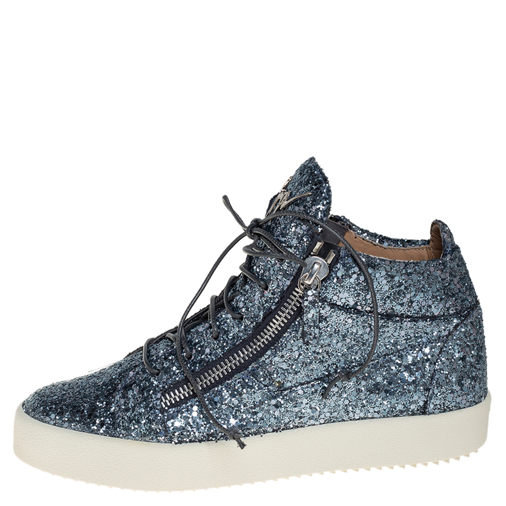 

Giuseppe Zanotti Blue Glitter Kriss High Top Sneakers Size