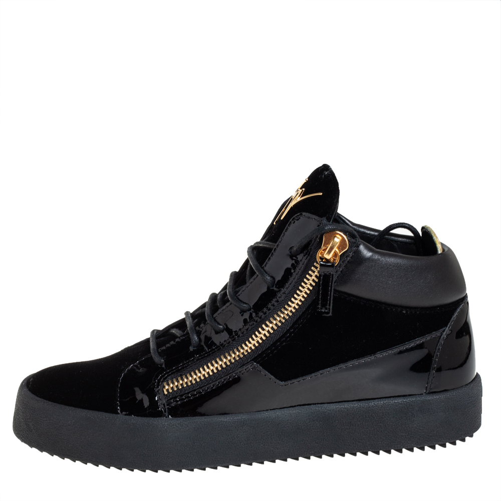 

Giuseppe Zanotti Black Velvet And Patent Leather High Top Sneakers Size