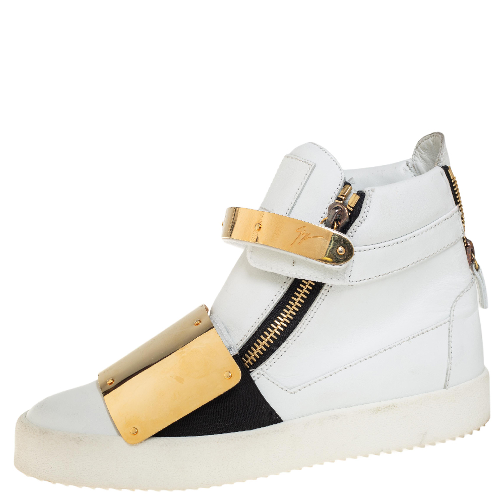 

Giuseppe Zanotti White Leather High Top Sneakers Size