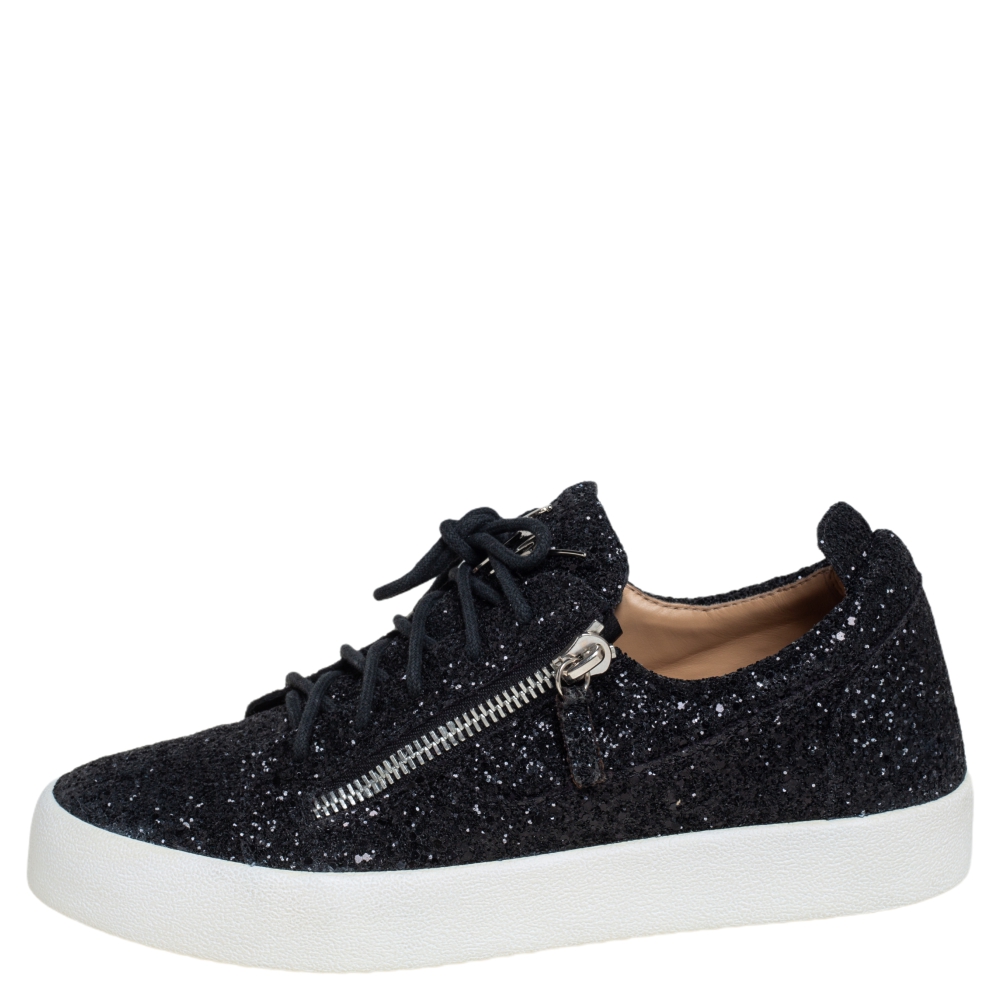 

Giuseppe Zanotti Black Glitter Frankie Sneakers Size