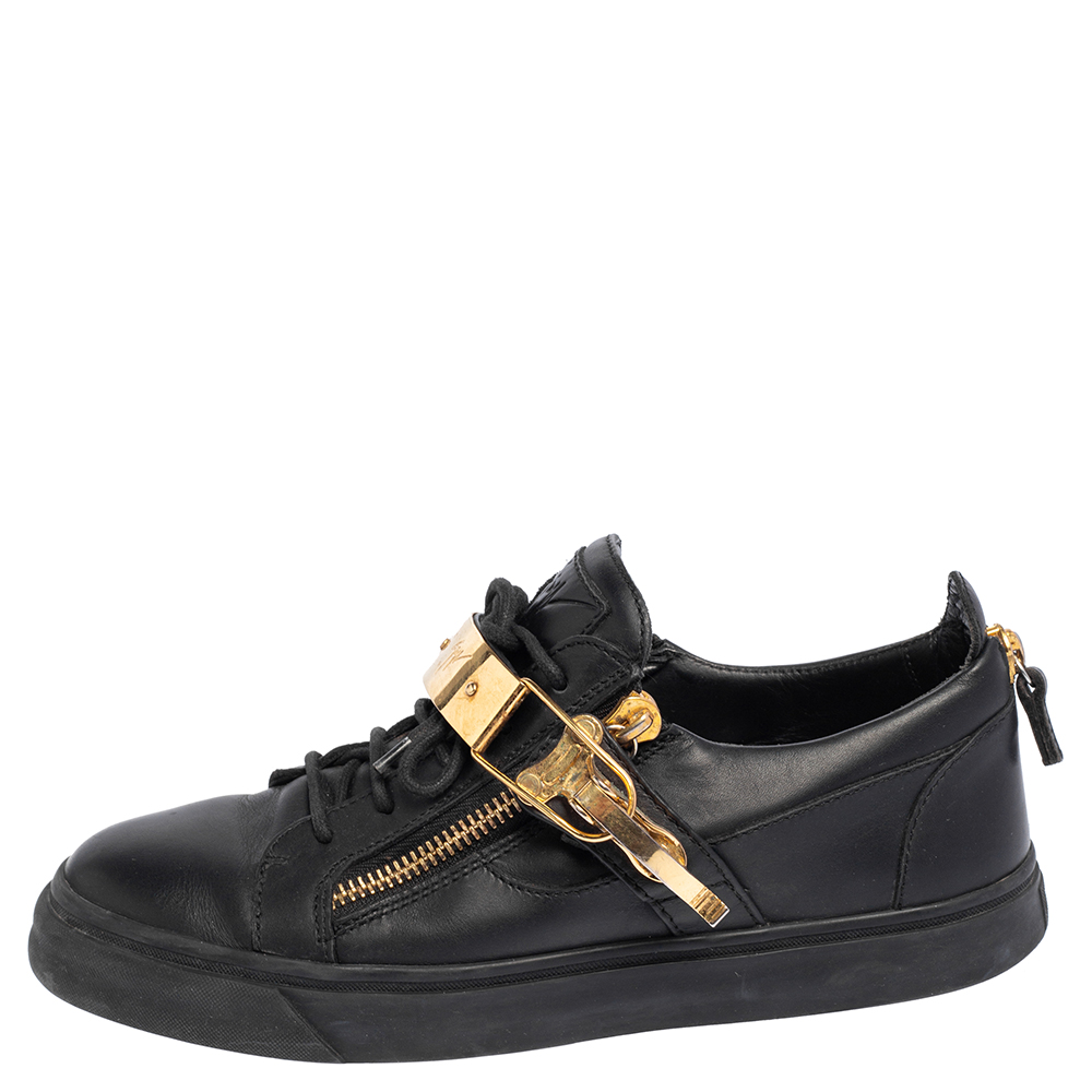 

Giuseppe Zanotti Black Leather Metal Embellished Sneakers Size