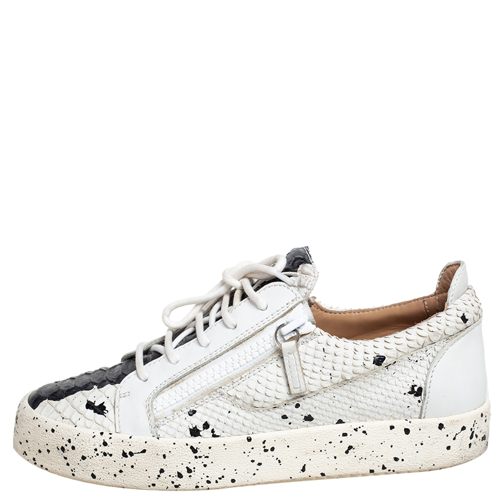 

Giuseppe Zanotti White Python Embossed Leather May London Low Top Sneakers Size