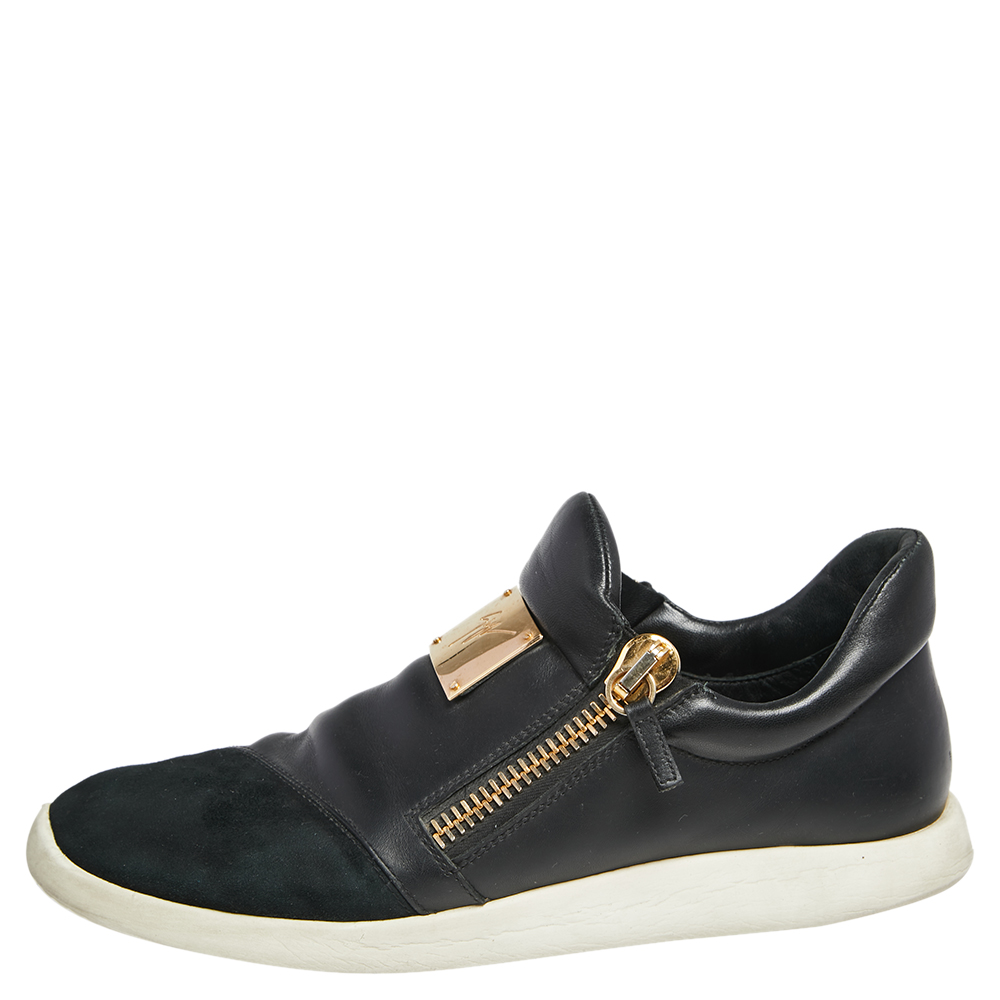 

Giuseppe Zanotti Black Suede And Leather Zipper Low Top Sneakers Size