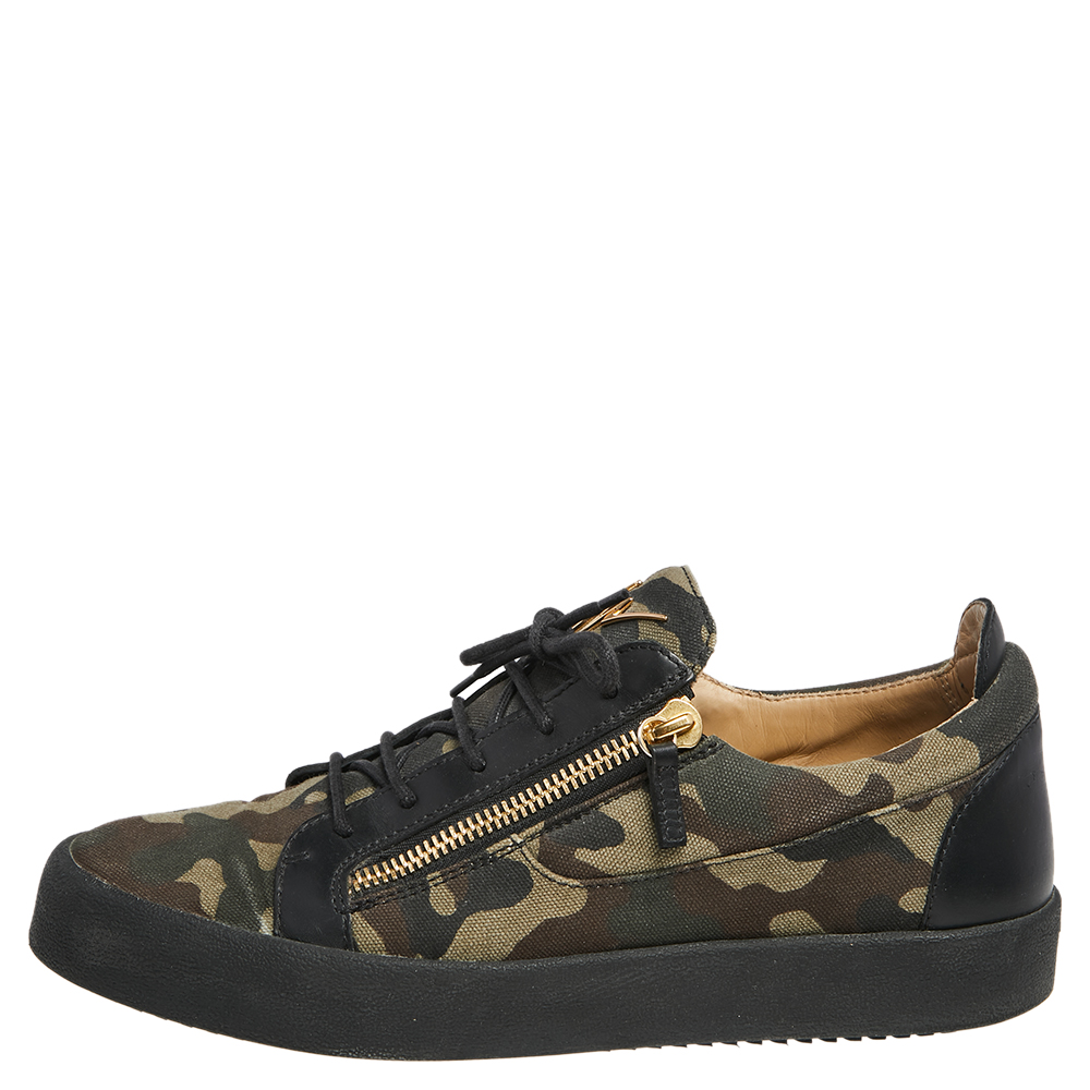 

Giuseppe Zanotti Green Khaki Canvas Camo Low Top Sneakers Size