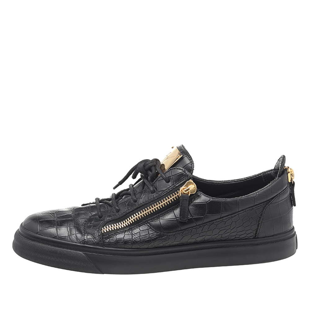 

Giuseppe Zanotti Black Croc Embossed Leather London Low Top Sneakers Size