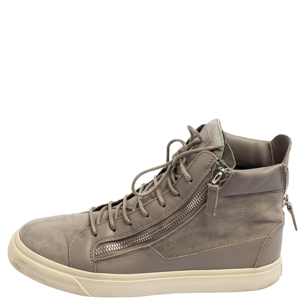 

Giuseppe Zanotti Grey Suede And Leather High Top Sneakers Size