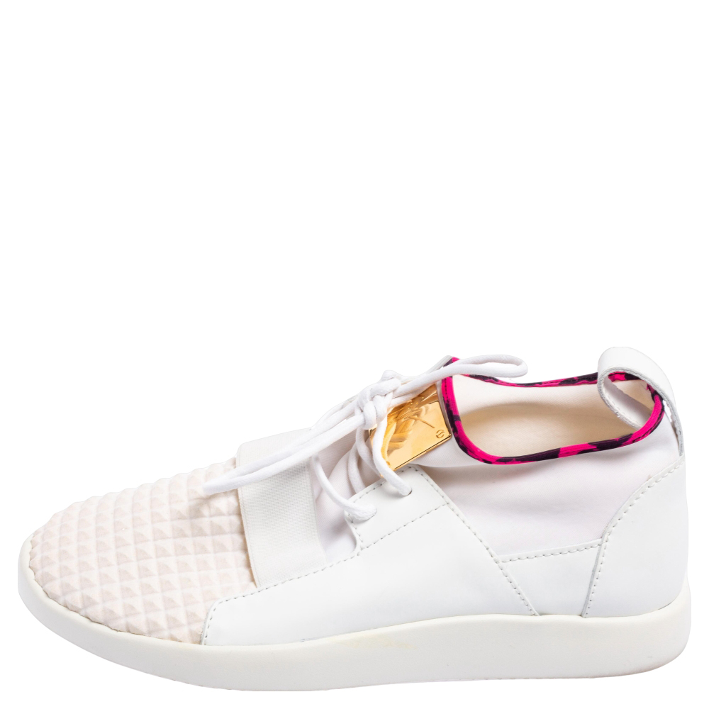 

Giuseppe Zanotti Grey/White Fabric And Leather Lace Up Sneakers Size
