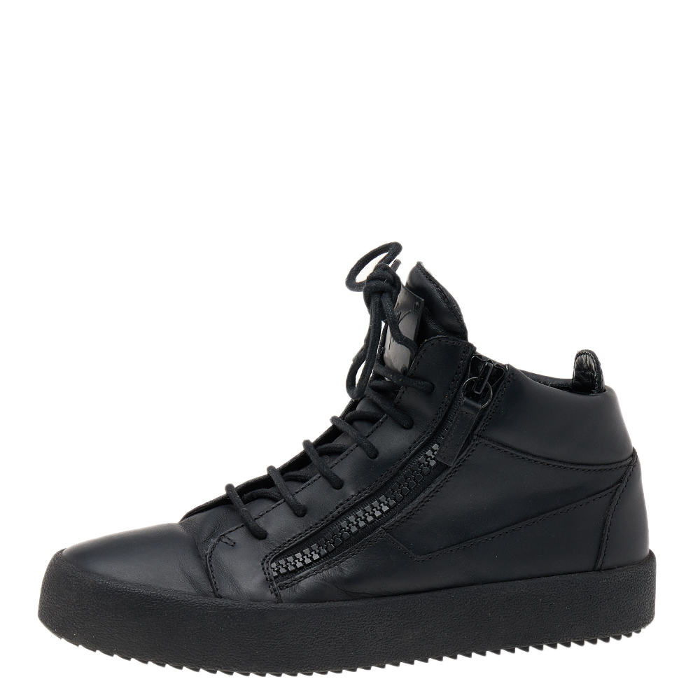 

Giuseppe Zanotti Black Leather Double Zipper High Top Sneakers Size