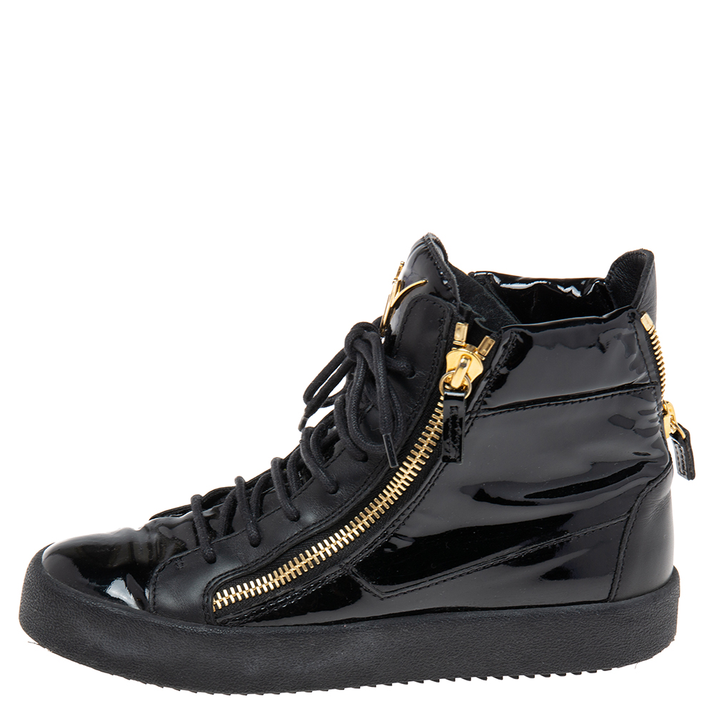 

Giuseppe Zanotti Black Patent Leather London High-Top Sneakers Size