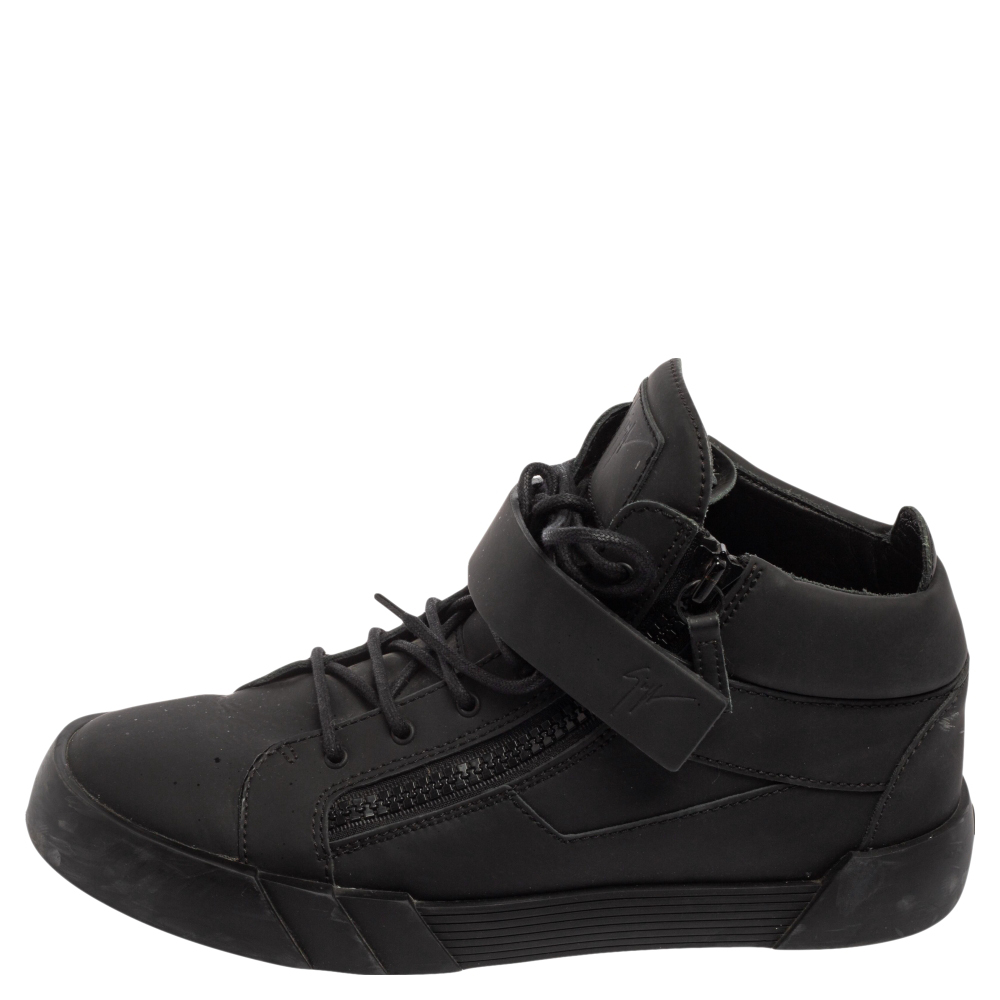 

Giuseppe Zanotti Black Leather Kriss Steel Sneakers Size