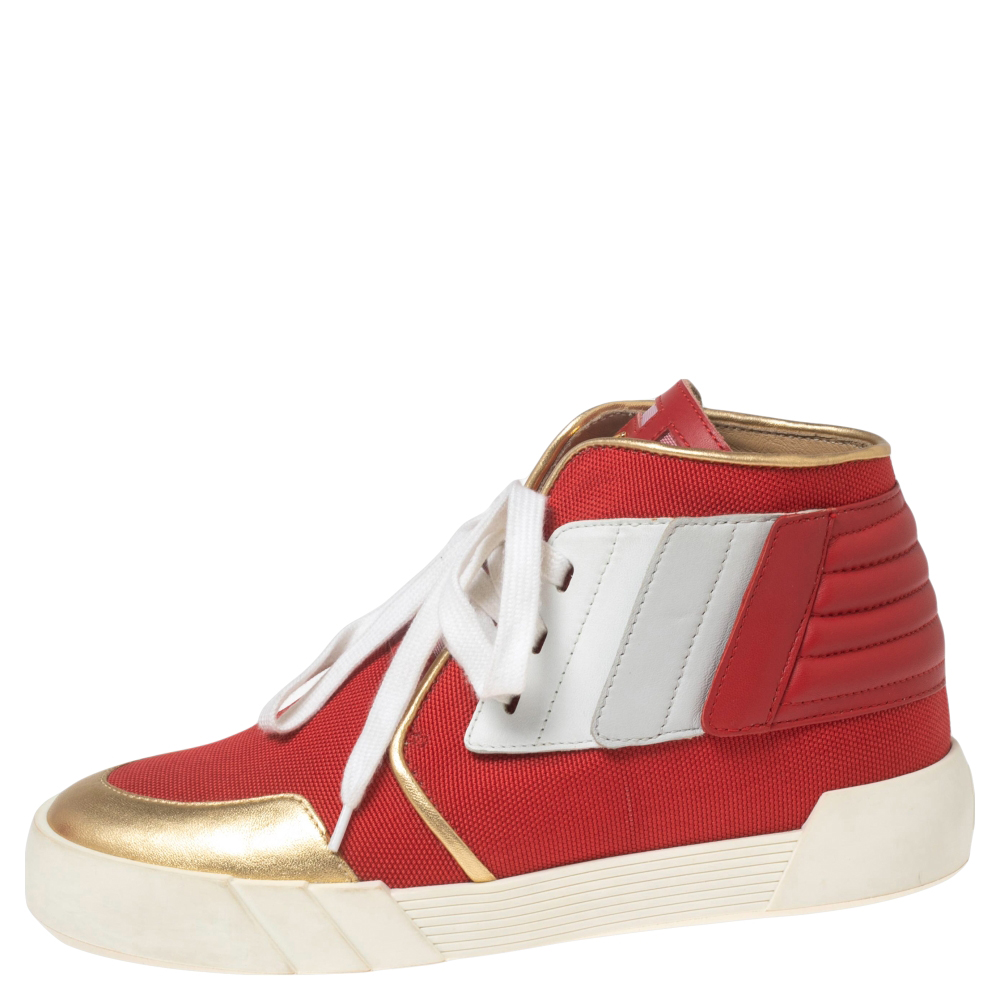 

Giuseppe Zanotti Tricolor Canvas And Leather Foxy London High Top Sneakers Size, Red