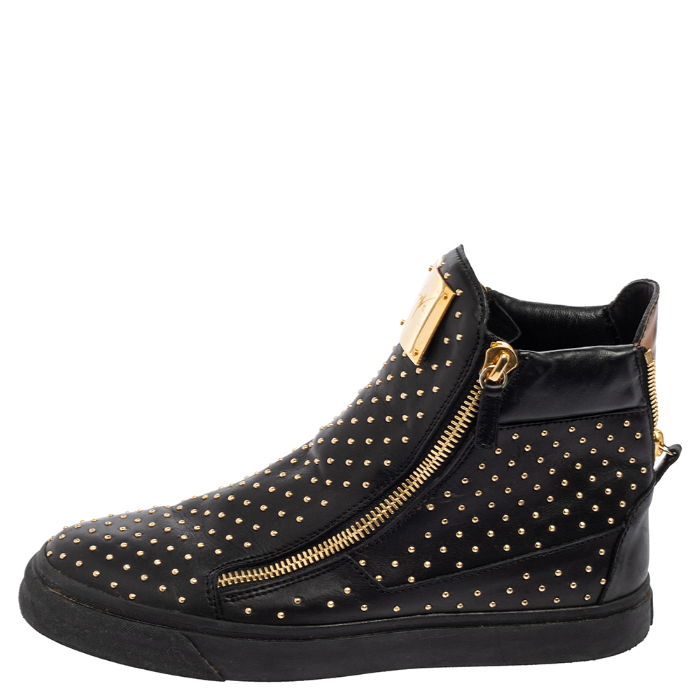 

Giuseppe Zanotti Black Leather Studded High Top Sneakers Size