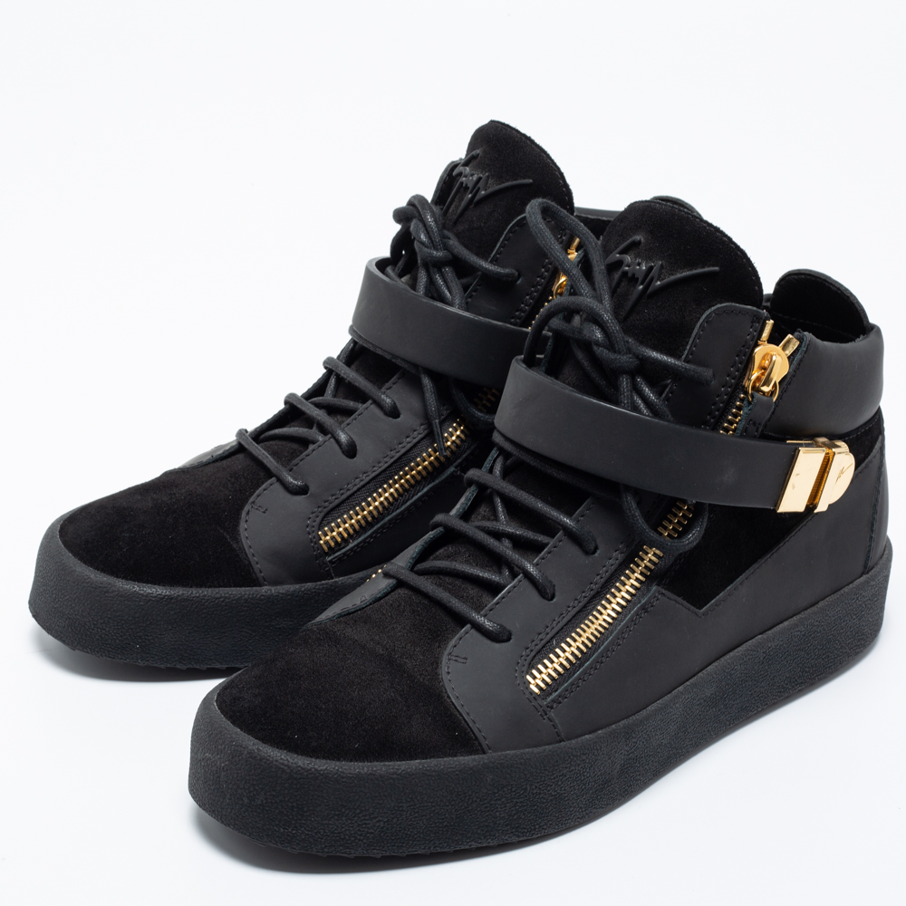 

Giuseppe Zanotti Black Suede and Leather Coby High Top Sneakers Size