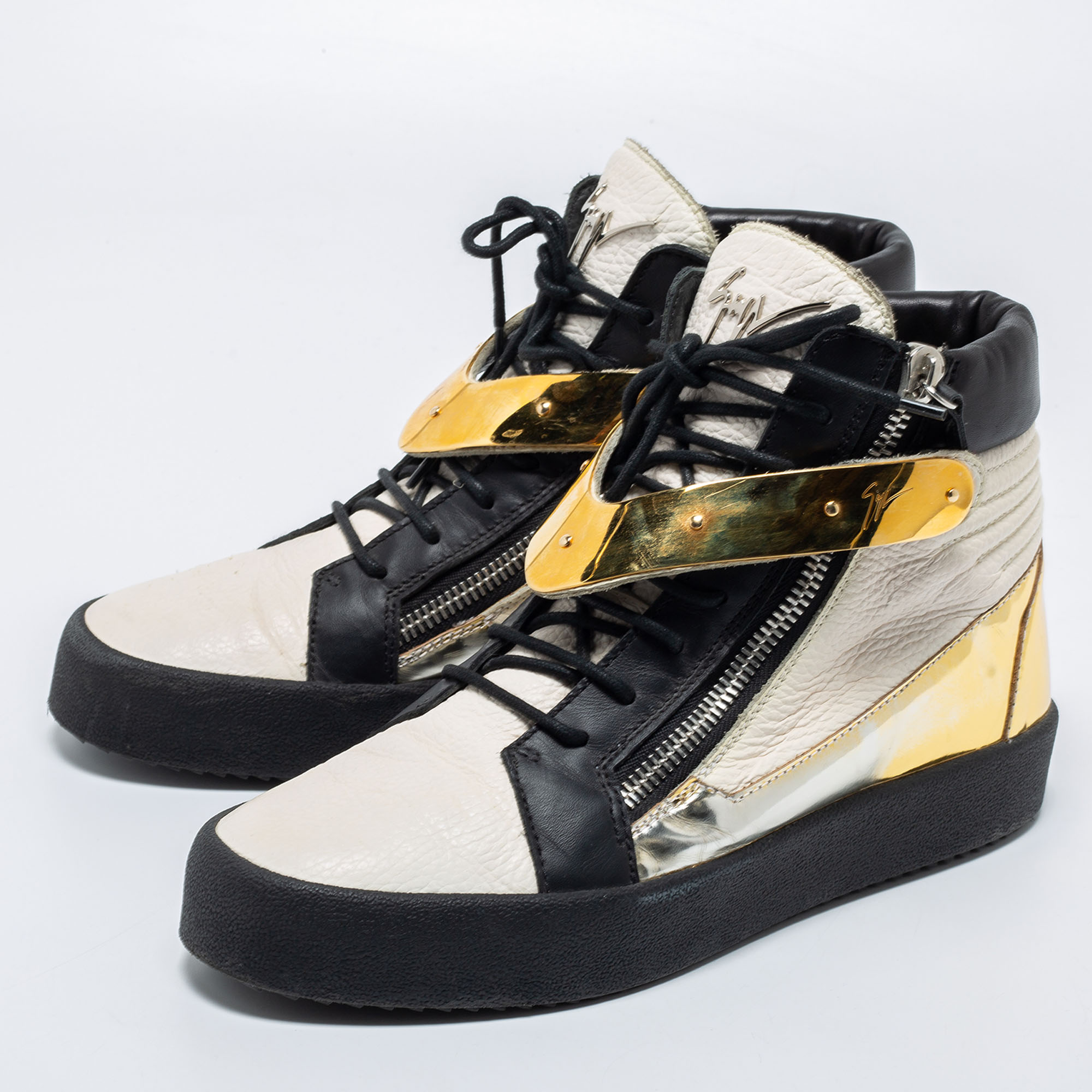 

Giuseppe Zanotti Tri-Color Leather Hero V Strap High Top Sneakers Size, White