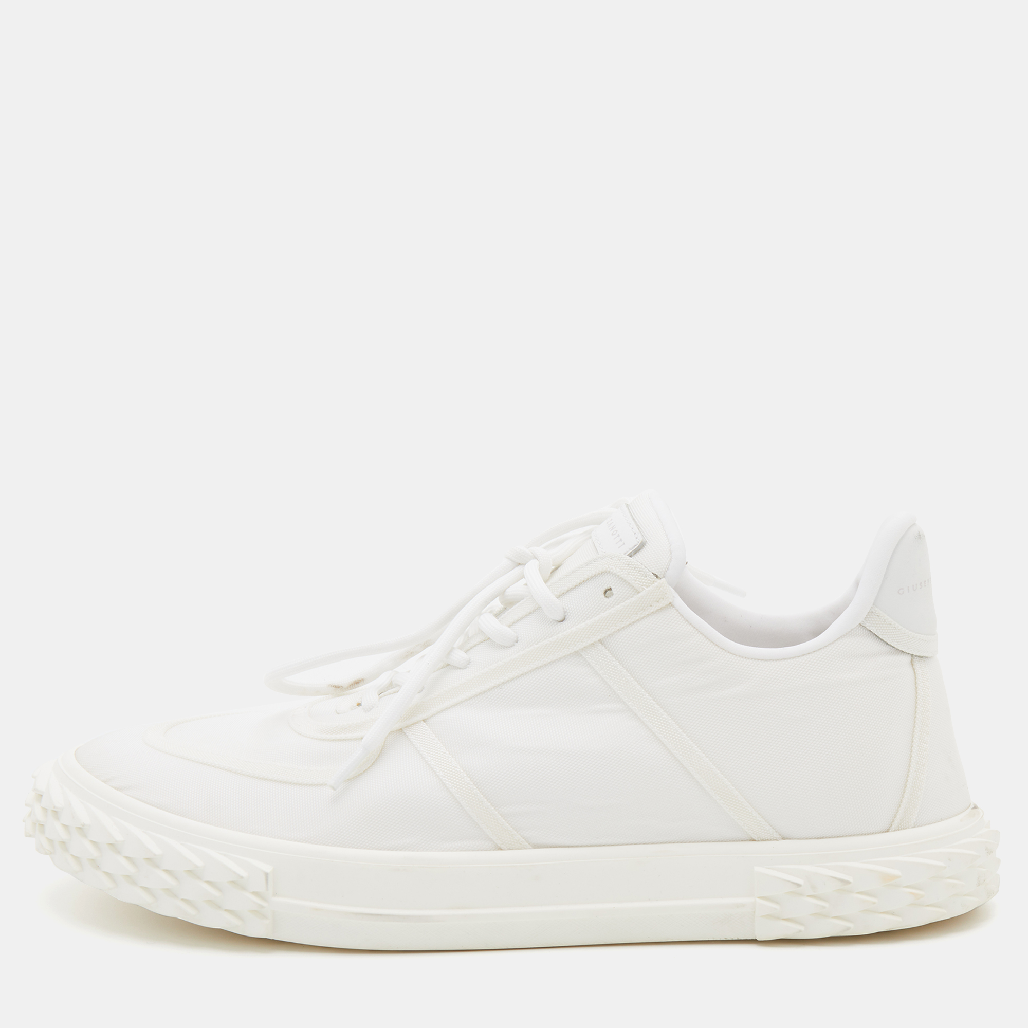Pre-owned Giuseppe Zanotti White Fabric And Leather Low Top Sneakers Size 42.5