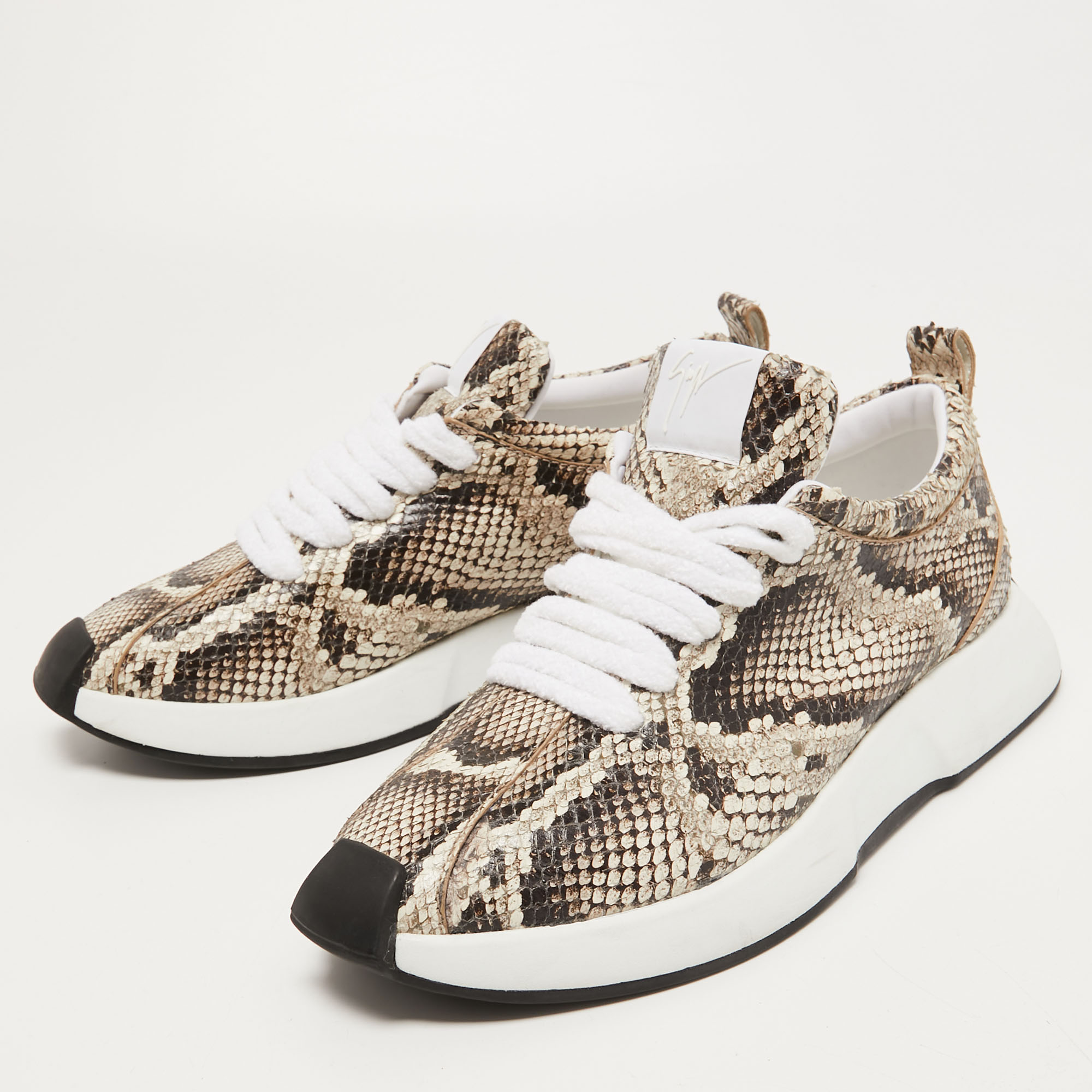 

Giuseppe Zanotti Brown/Beige Python Embossed Leather Low Top Sneakers Size