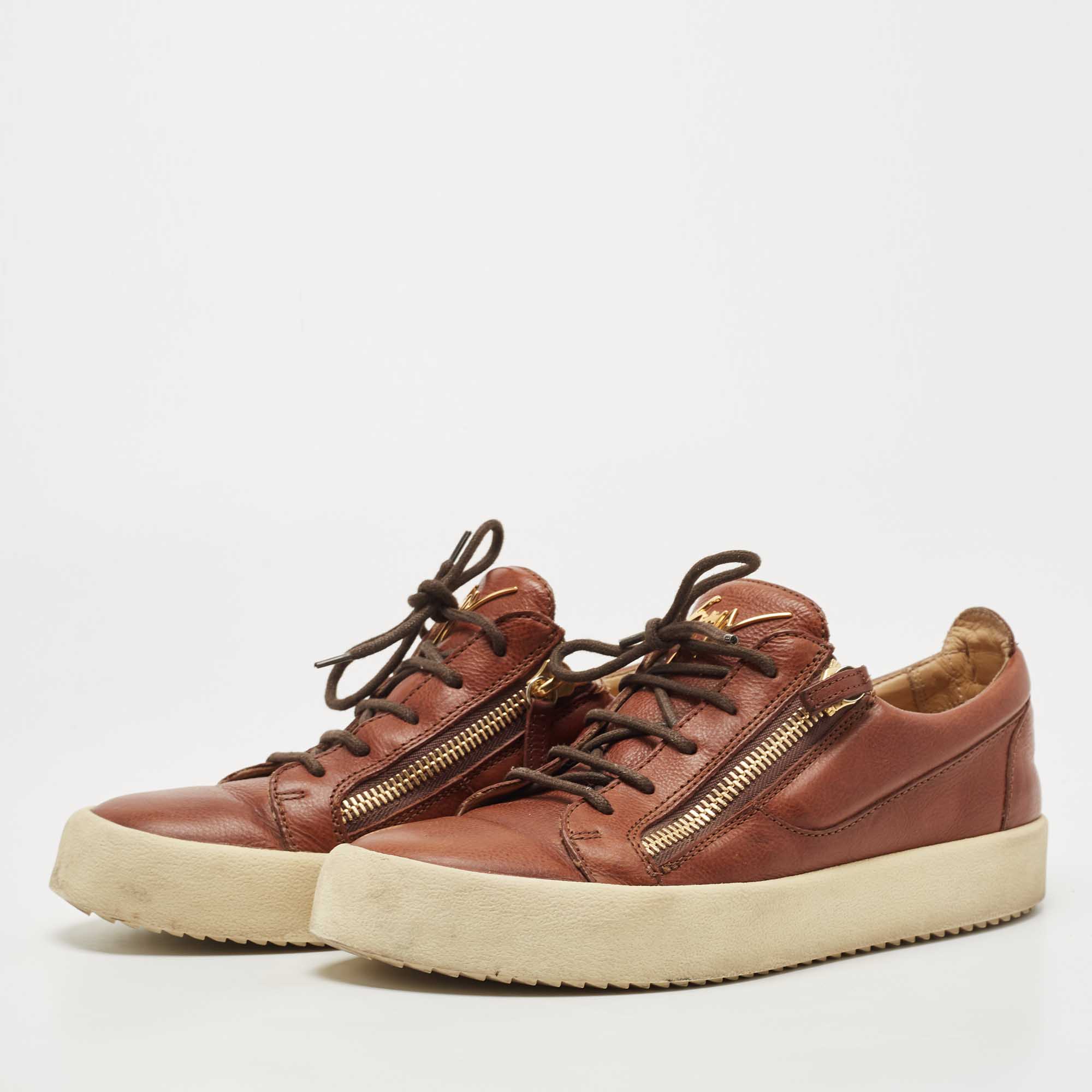 

Giuseppe Zanotti Brown Leather Frankie Low Top Sneakers Size