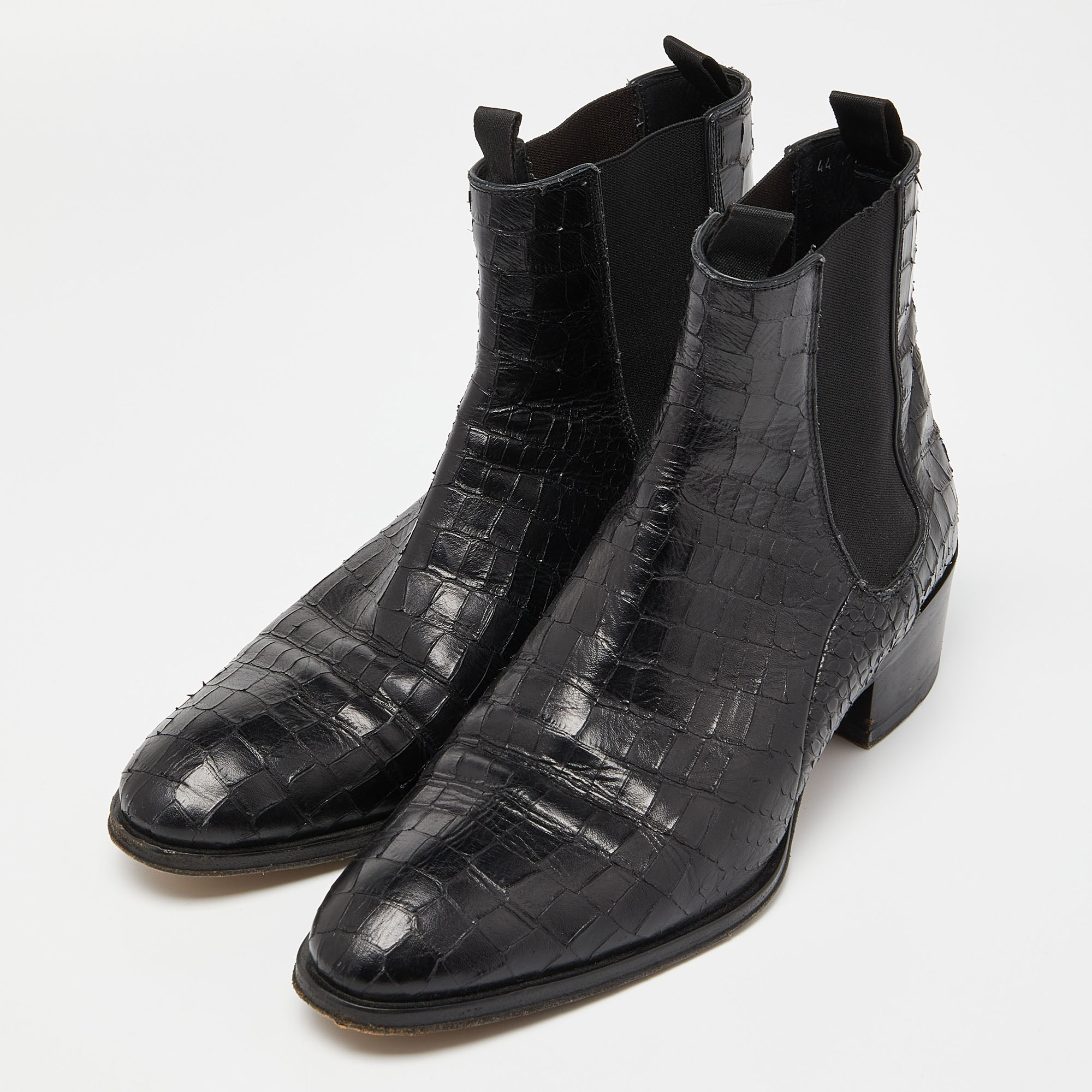 

Giuseppe Zanotti Black Croc Embossed Leather Chelsea Boot Size