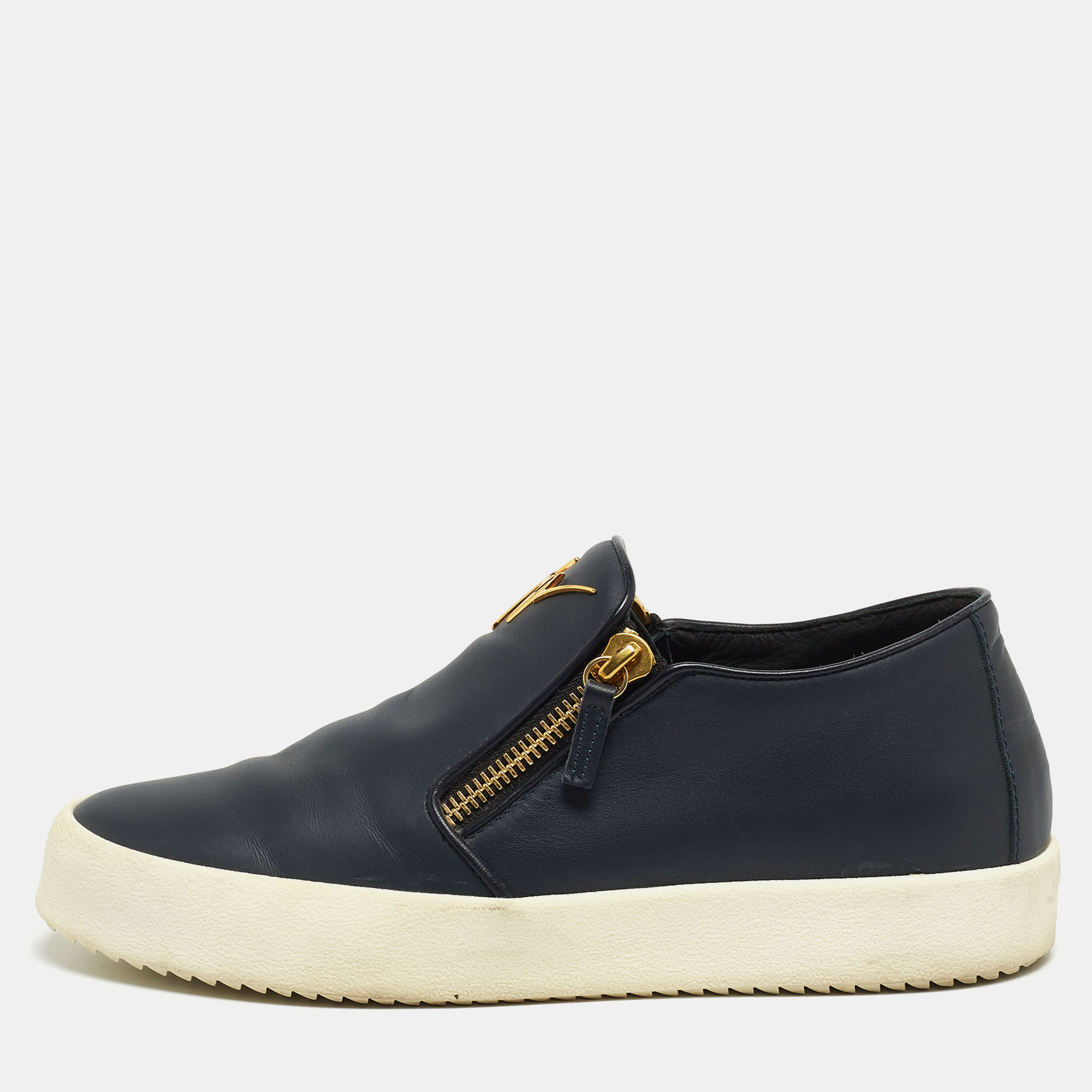 

Giuseppe Zanotti Blue Leather Eve Double Zip Low Top Sneakers Size