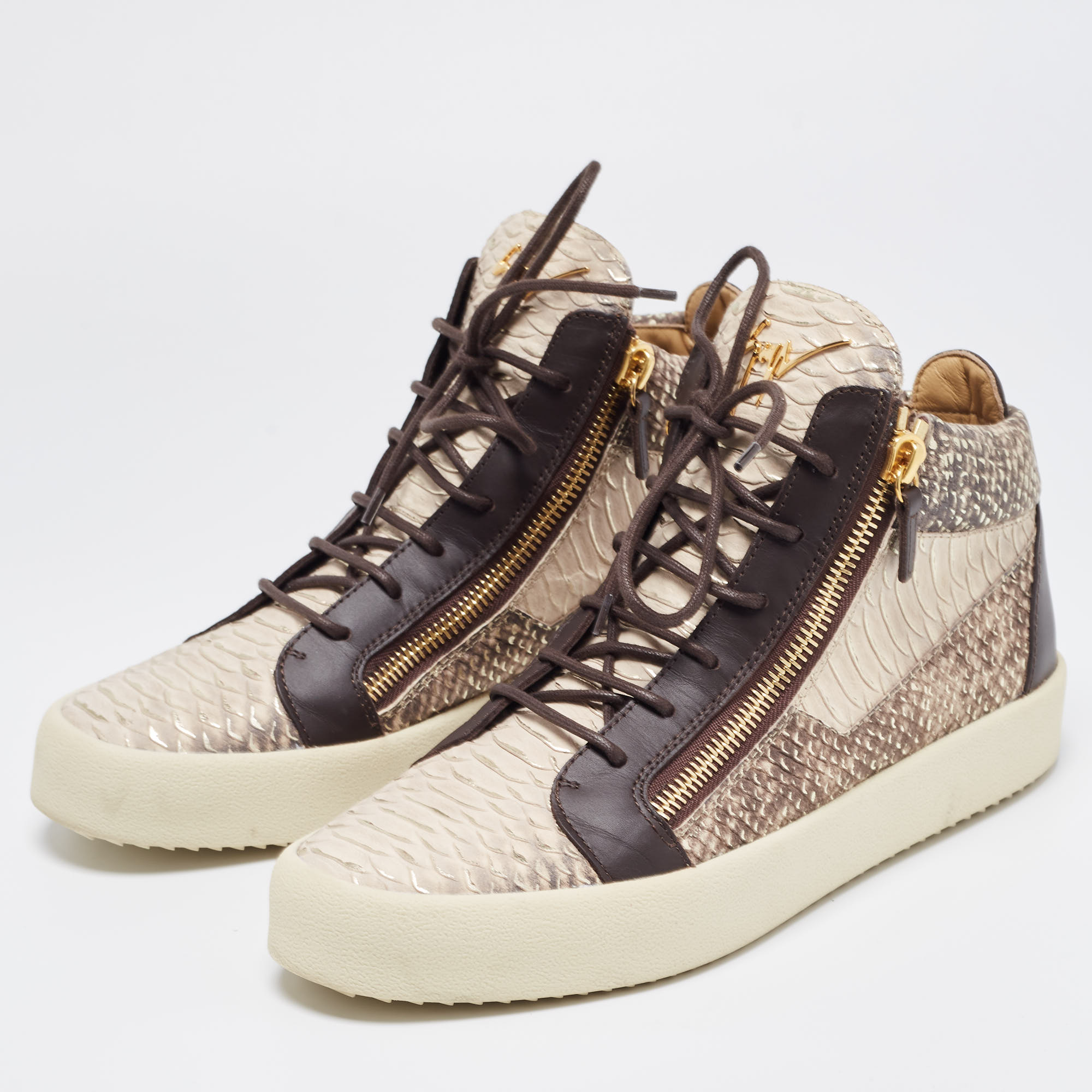 

Giuseppe Zanotti Multicolor Python Embossed Leather May London High Top Sneakers Size, Brown