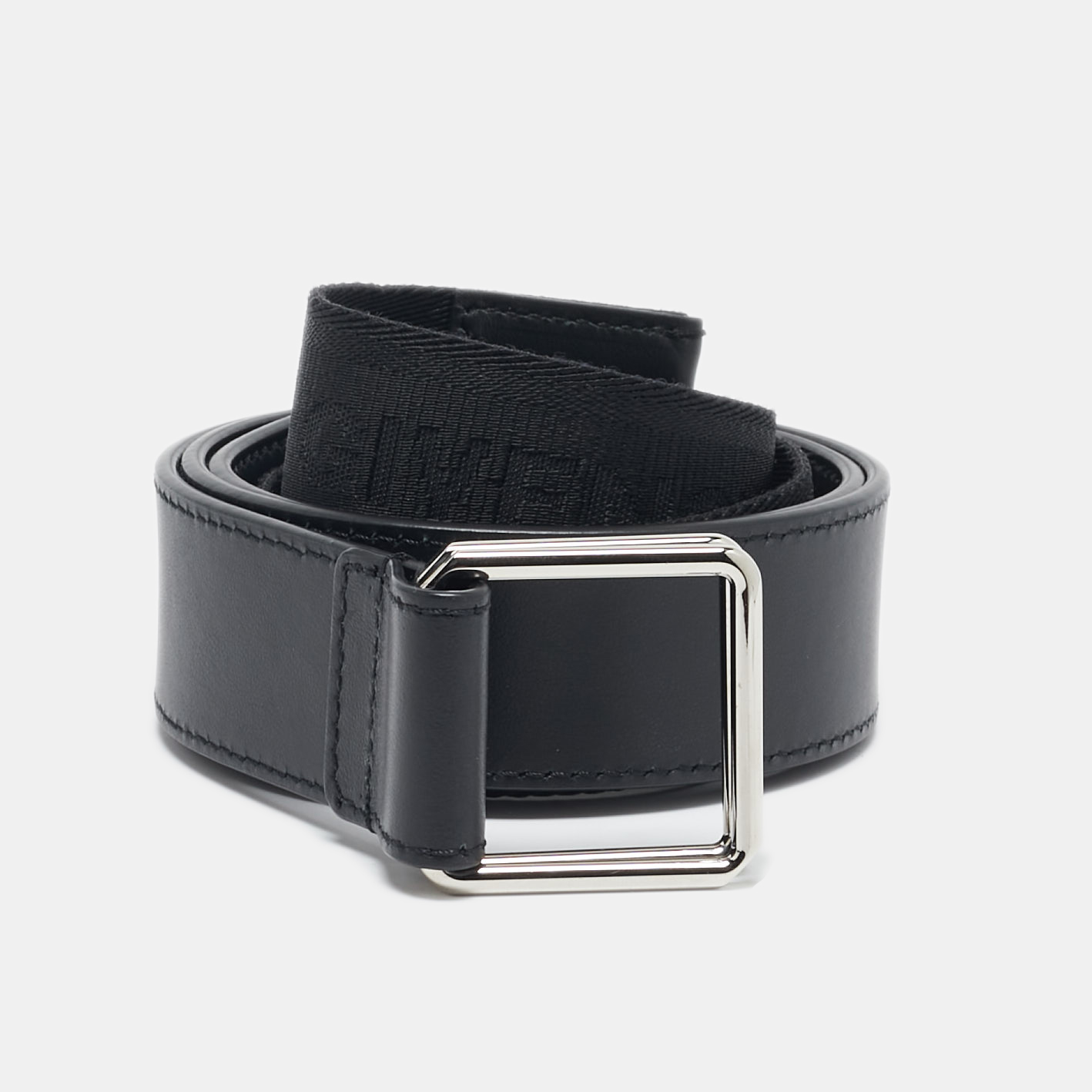 

Givenchy Black Leather and Canvas Double Buckle Belt