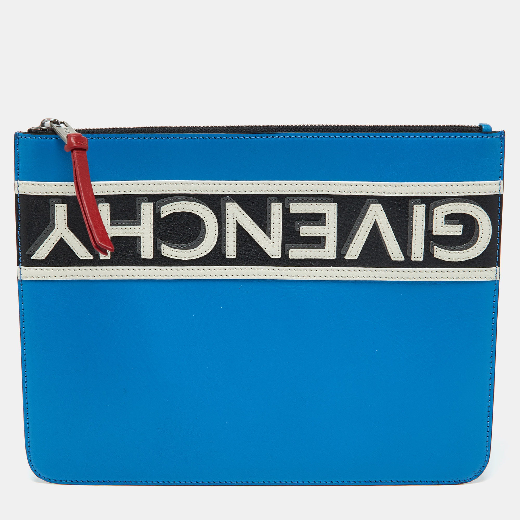 

Givenchy Tri Color Leather Reverse Logo Flat Zip Pouch, Multicolor