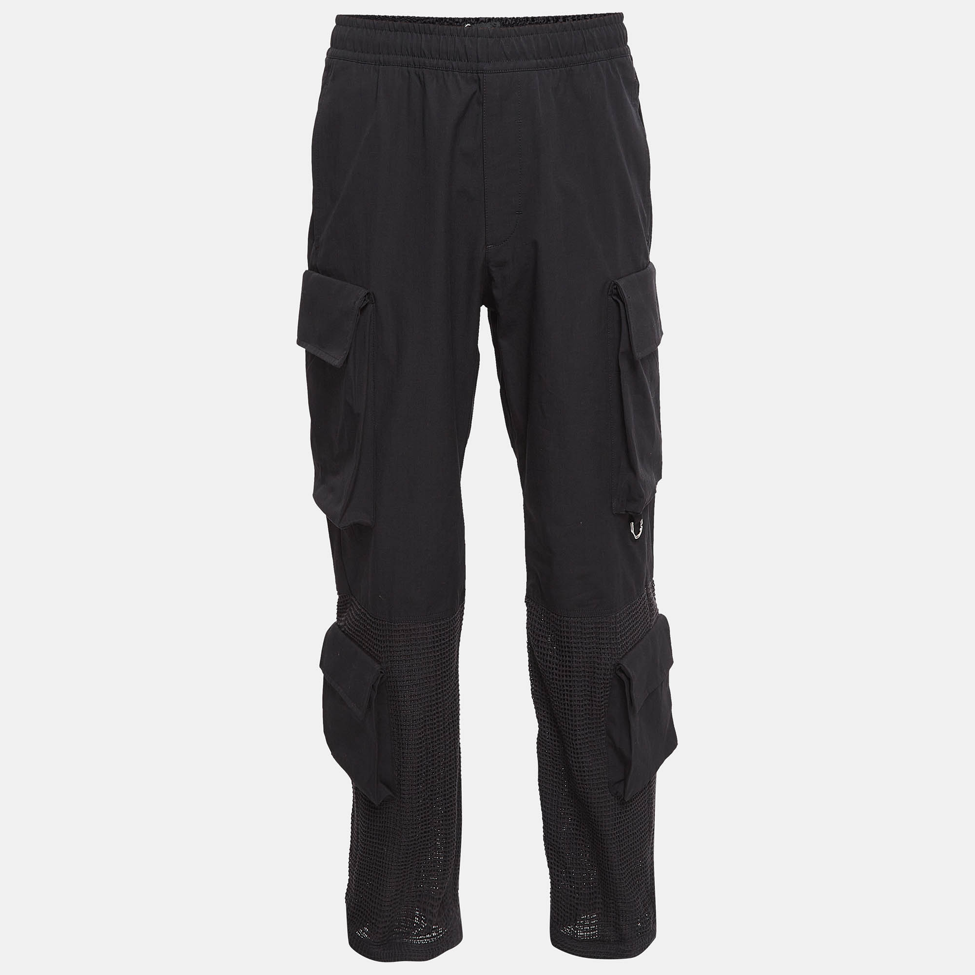 

Givenchy Black Cotton and Crochet Trim Cargo Pants M