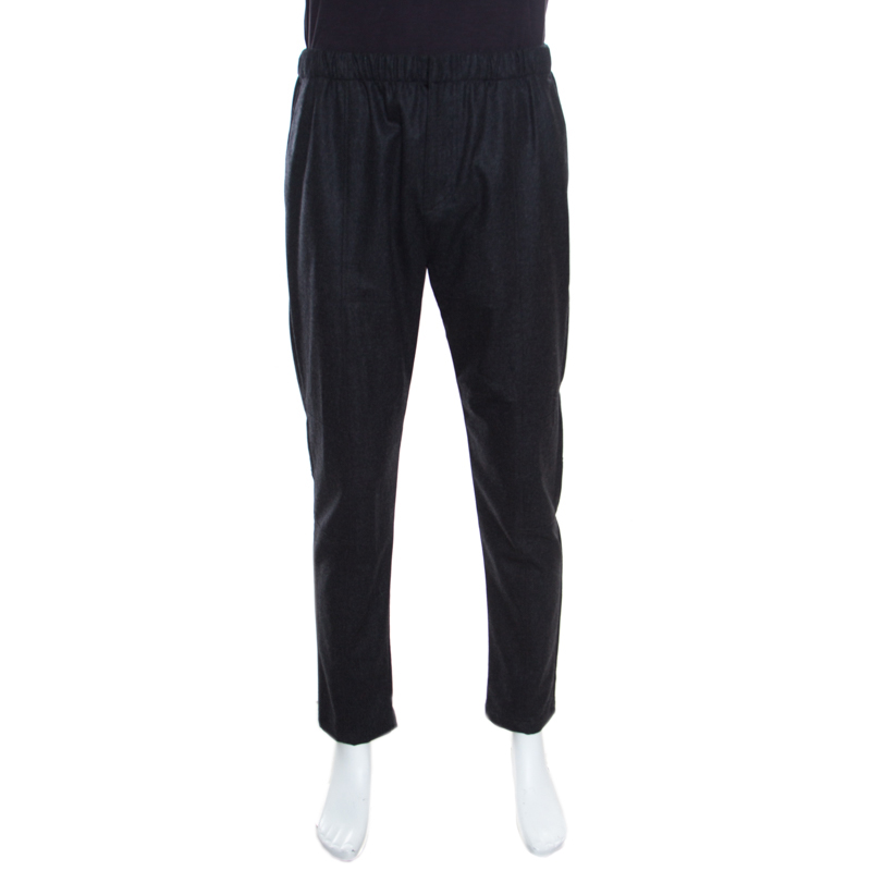 Givenchy Dark Grey Wool Elasticized Waist Zip Detail Pants XL
