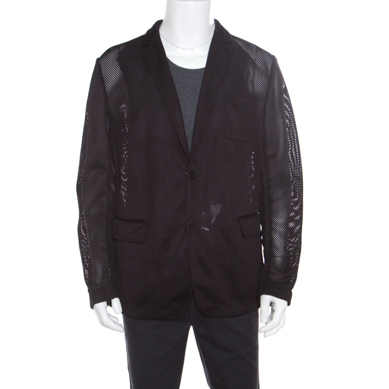 Givenchy Black Perforated Tricot Mesh Two Button Blazer XL